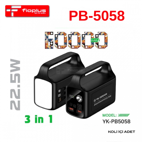 FİOPLUS PB-5058 60000 mAh 22.5W Hızlı Şarj Taşınabilir Kulplu Powerbank Şarj İstasyonu
