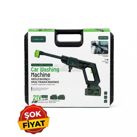 Carboon CAR-8100 21V Çift Akülü Basınçlı Araç Yıkama Makinesi (1550W Güç / 6500mAh Çift Bataryalı Oto Yıkama Tabancası)