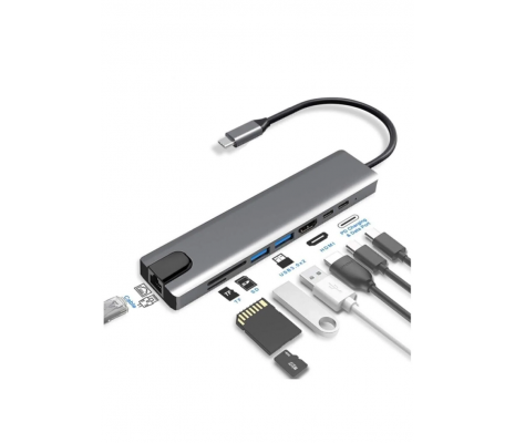 8 In 1 Ethernet Sd Usb Type C Hub Hdmı Girişli Macbook Çevirici