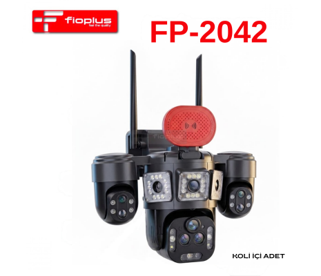 FİOPLUS FP-2042 Wi-Fi Kablosuz PTZ Çok Lensli Güvenlik Kamerası – Sirenli ve Projektörlü Dış Mekan Kamera