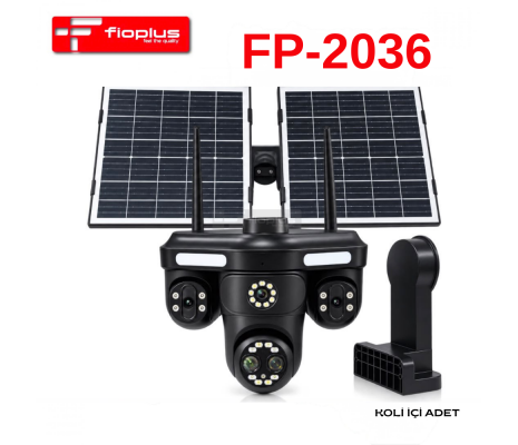 FİOPLUS FP-2036 Güneş Enerjili SIM Kartlı 4G PTZ Çok Lensli Güvenlik Kamerası – Çift Güneş Panelli Dış Mekan Kamera