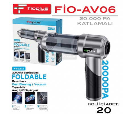 Fioplus FİO-AV06 Katlamalı 20.000 PA Fırçasız Motorlu Şarjlı Taşınabilir Araç İçi El Süpürgesi & Toz Üfleme Makinesi