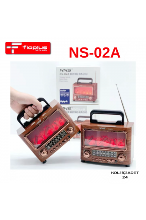 FİOPLUS NNS NS-02A Şömine Alev Efektli Nostaljik Bluetooth Radyo – FM/AM/SW 3 Bant Şarjlı Ahşap Kulplu Müzik Çalar