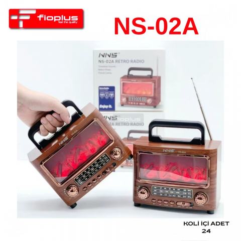 FİOPLUS NNS NS-02A Şömine Alev Efektli Nostaljik Bluetooth Radyo – FM/AM/SW 3 Bant Şarjlı Ahşap Kulplu Müzik Çalar