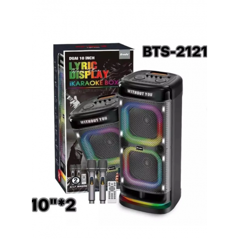 BTS-2121 RGB Işıklı 2x10’’ 80w*2 Taşınabilir Karaoke Bluetooth Hoparlör (2 Kablosuz Mikrofonlu)