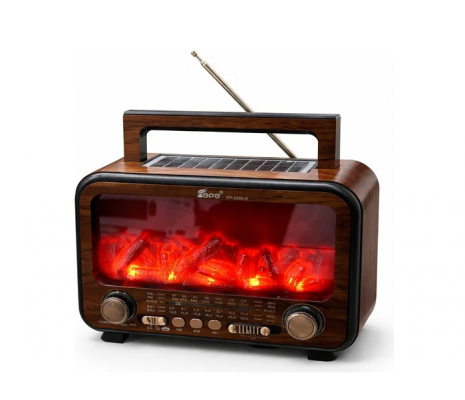  FP-2393-S ŞÖMİNELİ GÜNEŞ PANELLİ BLUETOOTH USB NOSTALJİK RADYO